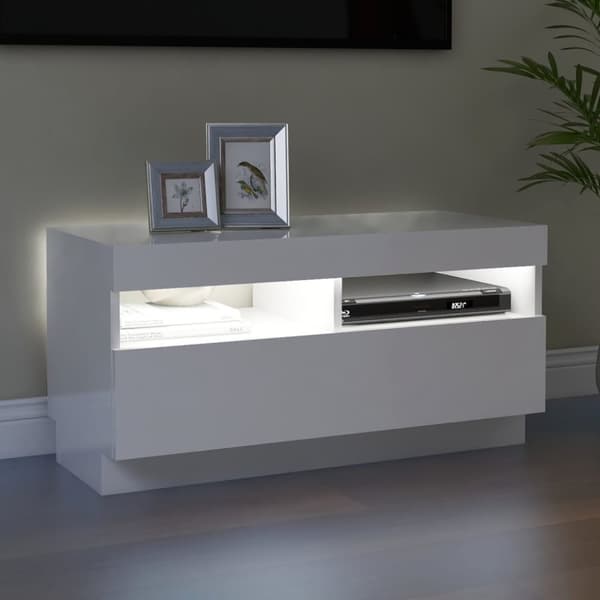 TV-møbler - Living tv-skab med LED-lys 80x35x40 cm hvid højglans