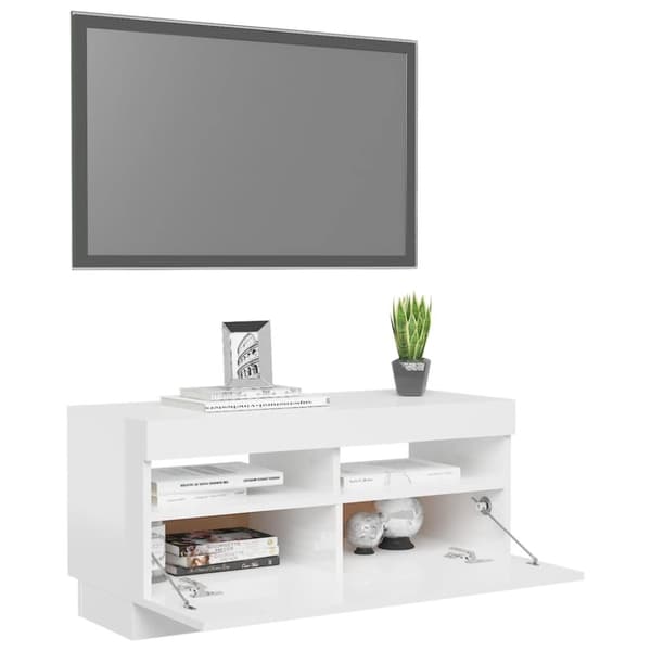 TV-møbler - Living tv-skab med LED-lys 80x35x40 cm hvid højglans