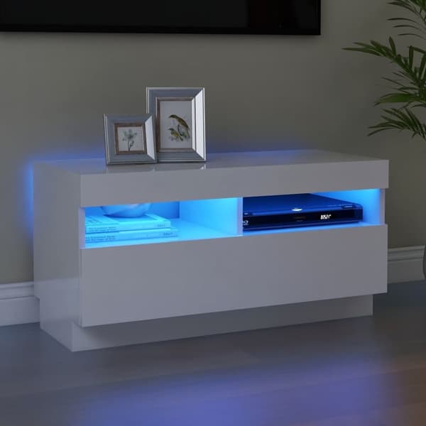 TV-møbler - Living tv-skab med LED-lys 80x35x40 cm hvid højglans