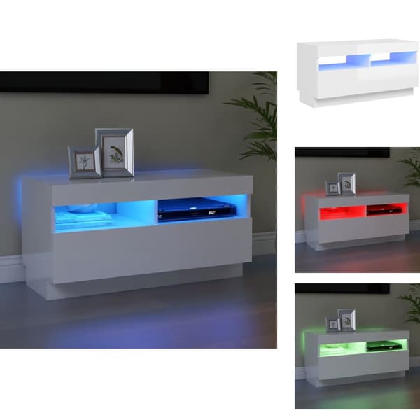 TV-møbler - Living tv-skab med LED-lys 80x35x40 cm hvid højglans