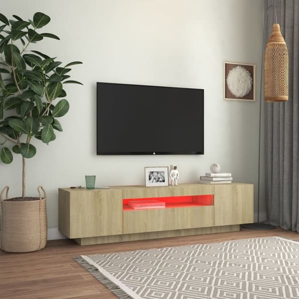 TV-bänkar - Living TV-bänk med LED-belysning sonoma-ek 160x35x40 cm