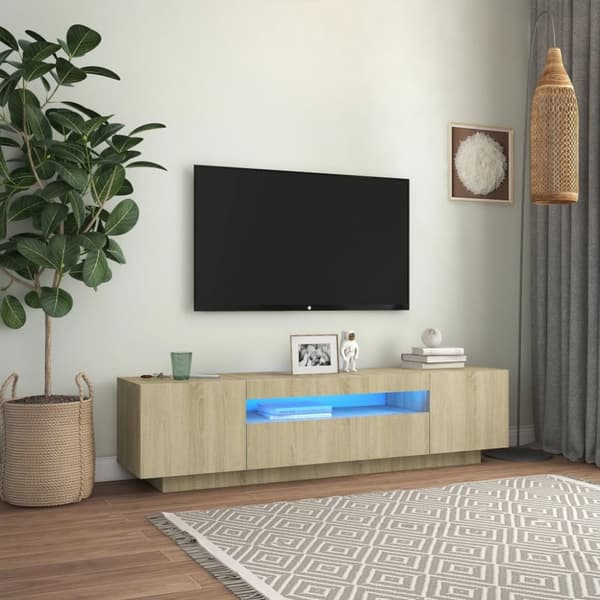 TV-bänkar - Living TV-bänk med LED-belysning sonoma-ek 160x35x40 cm