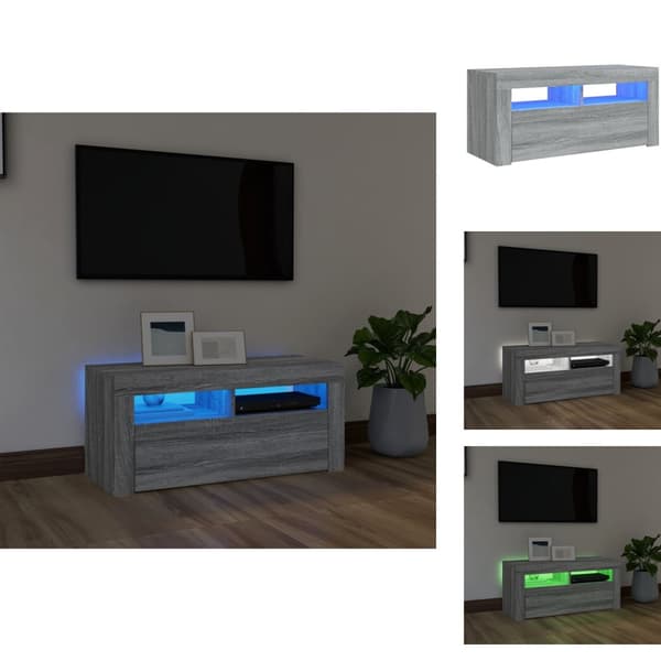 TV-møbler - Living tv-bord med LED-lys 90x35x40 cm grå sonoma-eg