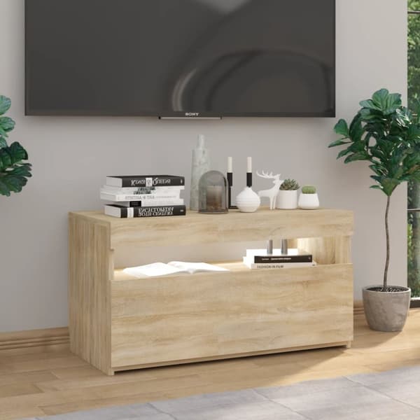 TV-møbler - Living tv-bord med LED-lys 70x35x40 cm sonoma-eg