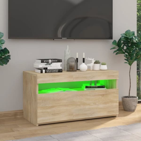 TV-møbler - Living tv-bord med LED-lys 70x35x40 cm sonoma-eg