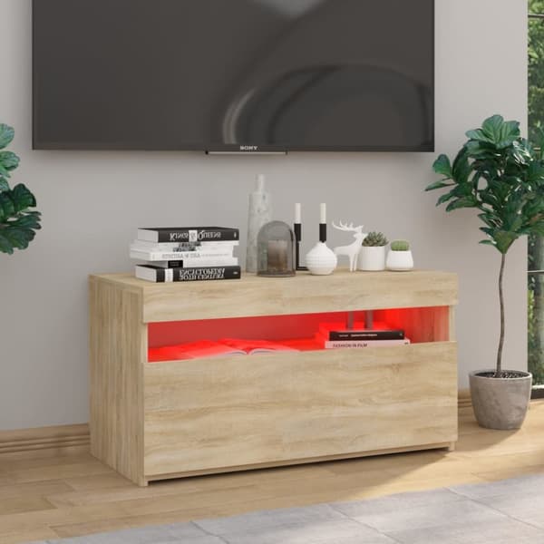 TV-møbler - Living tv-bord med LED-lys 70x35x40 cm sonoma-eg