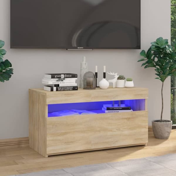 TV-møbler - Living tv-bord med LED-lys 70x35x40 cm sonoma-eg