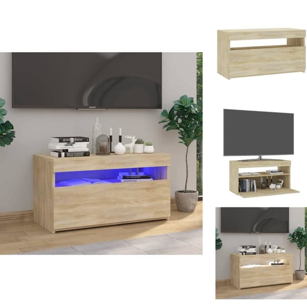 TV-møbler - Living tv-bord med LED-lys 70x35x40 cm sonoma-eg