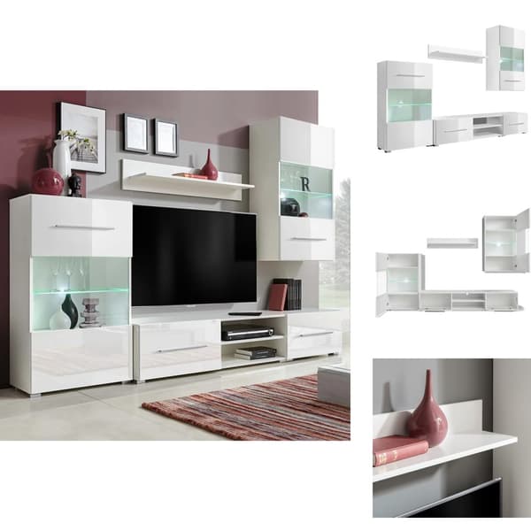 TV-bänkar - Living TV-möbel med vitrinskåp och LED 5 delar vit