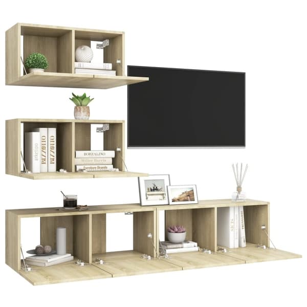 TV-møbler - Living tv-skabssæt 4 dele spånplade sonoma-eg