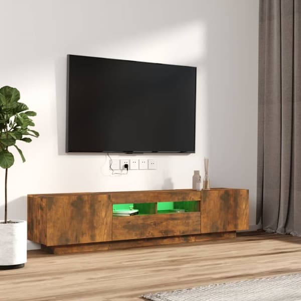 TV-tasot - Living 2-osainen TV-kaappisarja LED-valoilla savutammi tekninen puu