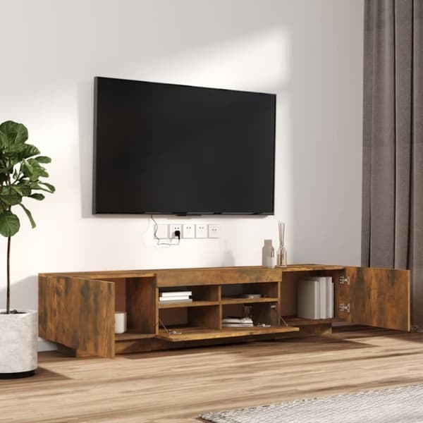 TV-tasot - Living 2-osainen TV-kaappisarja LED-valoilla savutammi tekninen puu