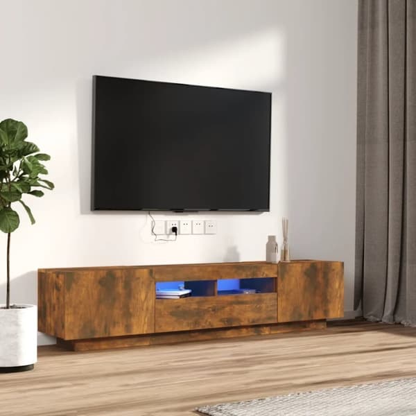 TV-tasot - Living 2-osainen TV-kaappisarja LED-valoilla savutammi tekninen puu
