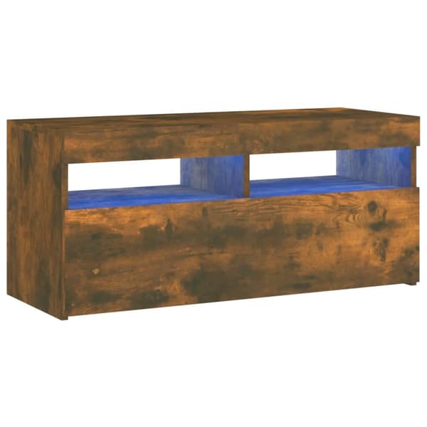 TV-bänkar - Living Tv-bänk med LED-belysning rökfärgad ek 90x35x40 cm