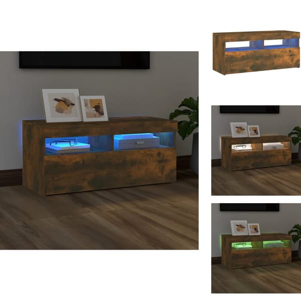 TV-bänkar - Living Tv-bänk med LED-belysning rökfärgad ek 90x35x40 cm