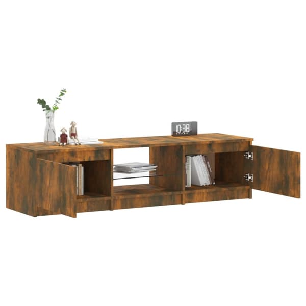 TV-møbler - Living tv-bord med LED-lys 140x40x35,5 cm røget egetræsfarve