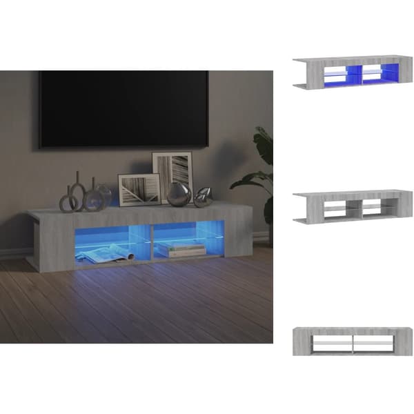 TV-bänkar - Living Tv-bänk med LED-belysning grå sonoma 135x39x30 cm