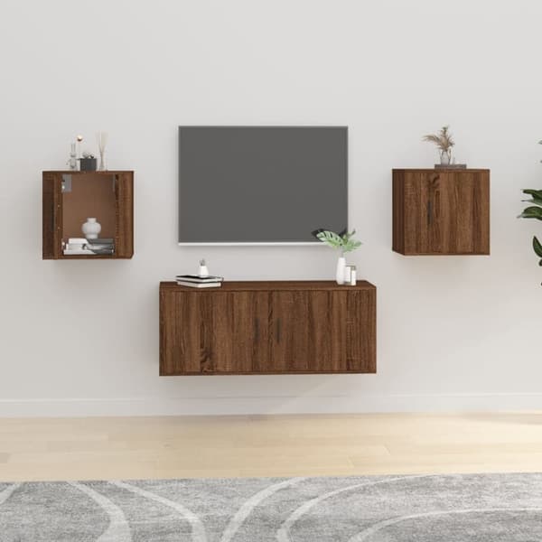 TV-møbler - Living væghængte tv-skabe 2 stk. 40x34,5x40 cm brun egetræ