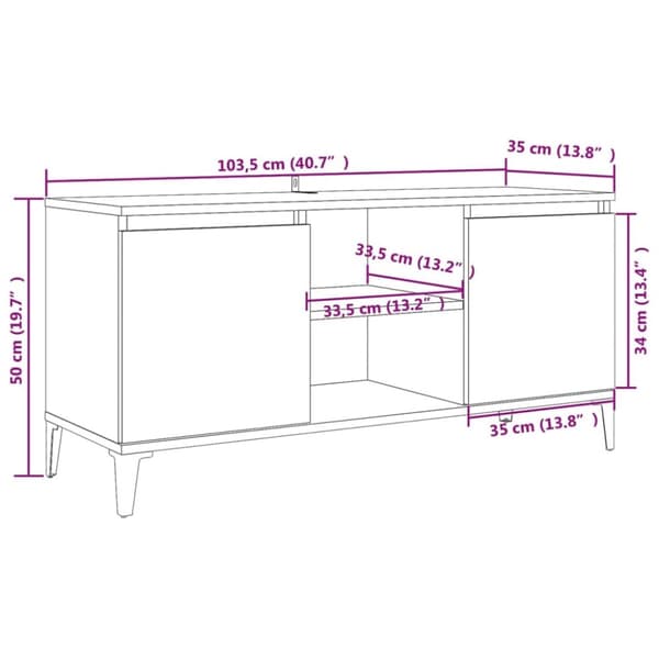 TV-bänkar - Living TV-bänk med metallben sonoma-ek 103,5x35x50 cm