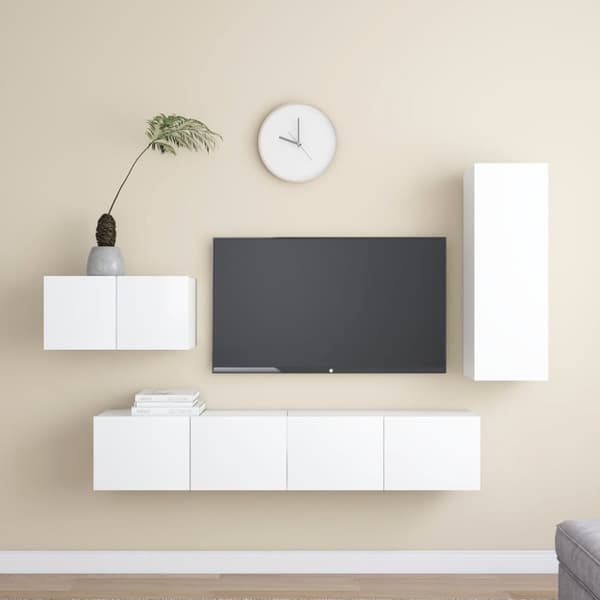 TV-tasot - Living 4-osainen TV-kaappisarja valkoinen tekninen puu