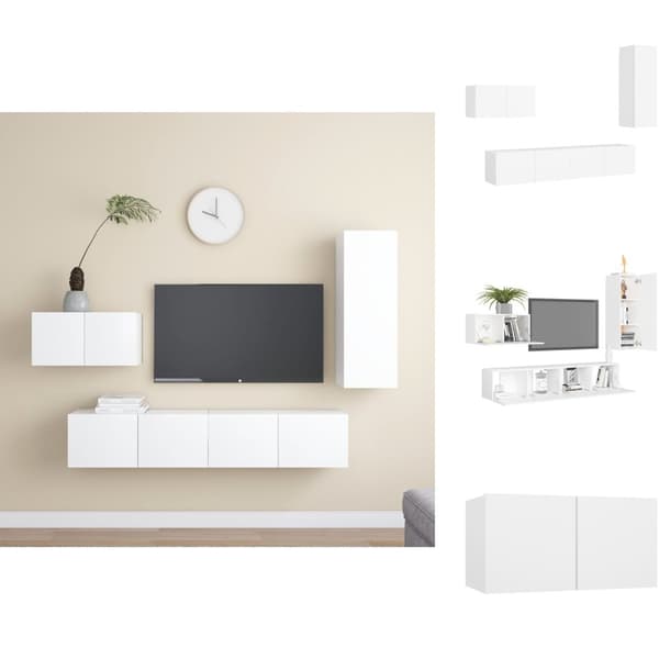 TV-tasot - Living 4-osainen TV-kaappisarja valkoinen tekninen puu