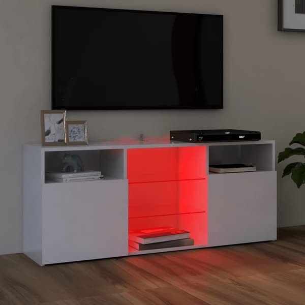 Tv-skab med LED-lys 120x30x50 cm hvid højglans - Tv-skab - Tv-skabe - Home & Living