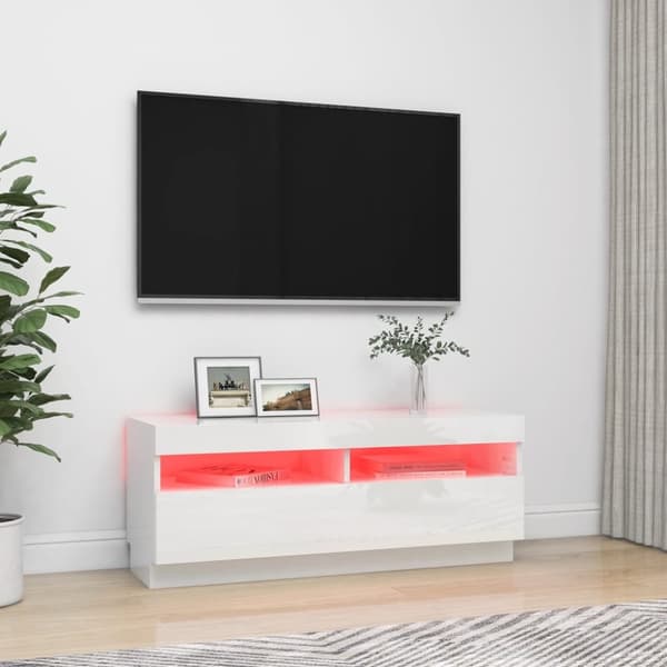 Tv-skab med LED-lys 100x35x40 cm hvid højglans - Tv-skab - Tv-skabe - Home & Living