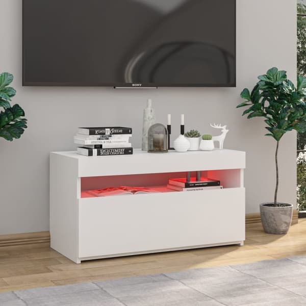 Tv-bord med LED-lys 75x35x40 cm hvid højglans - Tv-skab - Tv-skabe - Home & Living