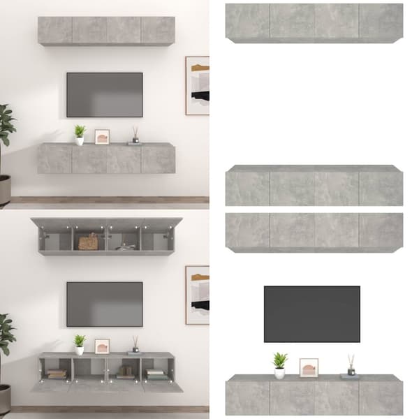 Tv-skåp 4 st betonggrå 80x30x30 cm konstruerat trä - TV-bänk - TV-bänkar - Home & Living