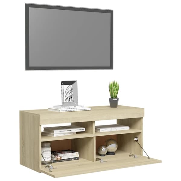 TV-bänk med LED-belysning sonoma-ek 90x35x40 cm - Tv-bänk - Tv-bänkar - Home & Living