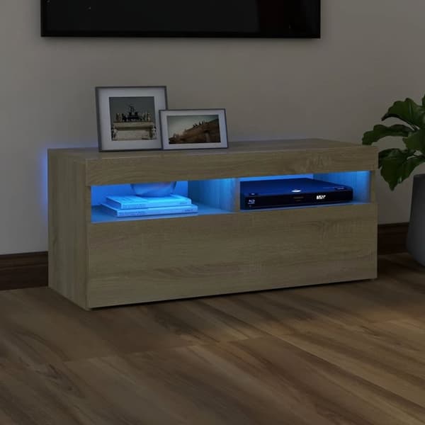 TV-bänk med LED-belysning sonoma-ek 90x35x40 cm - Tv-bänk - Tv-bänkar - Home & Living