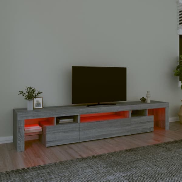 TV-bänk med LED-belysning grå sonoma 215x36,5x40 cm - TV-bänk - TV-bänkar - Home & Living