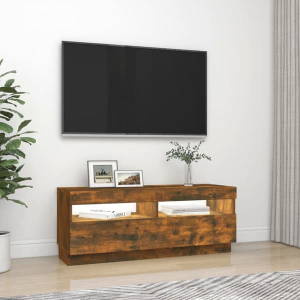 Tv-bänk med LED-belysning rökfärgad ek 100x35x40 cm - TV-bänk - TV-bänkar - Home & Living