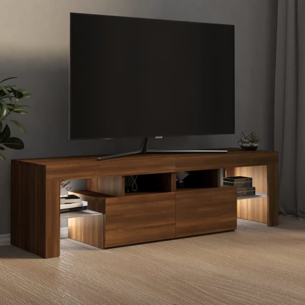 Tv-bänk med LED-belysning brun ek 140x36,5x40 cm - TV-bänk - TV-bänkar - Home & Living