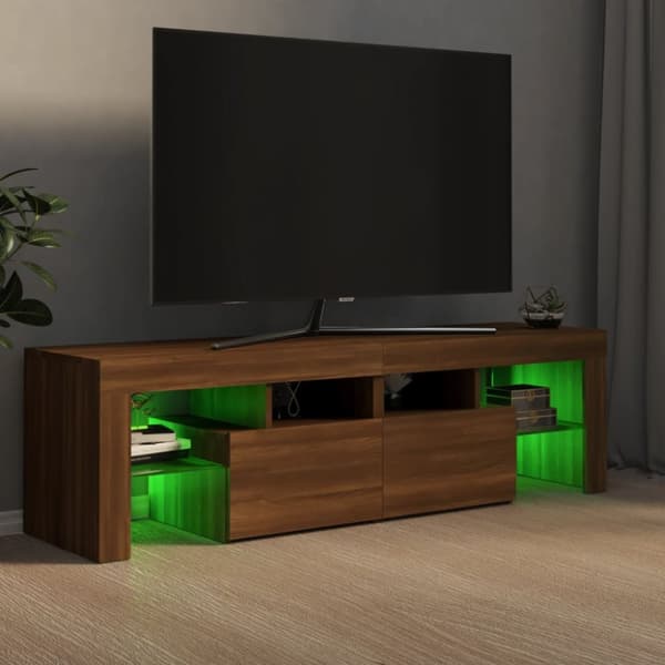 Tv-bänk med LED-belysning brun ek 140x36,5x40 cm - TV-bänk - TV-bänkar - Home & Living