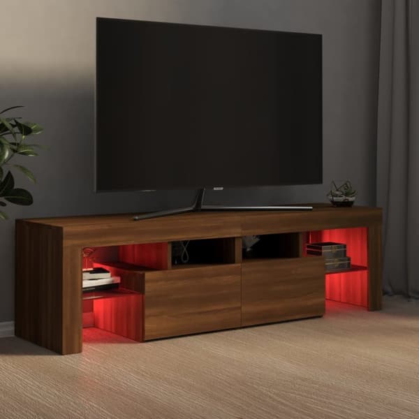 Tv-bänk med LED-belysning brun ek 140x36,5x40 cm - TV-bänk - TV-bänkar - Home & Living