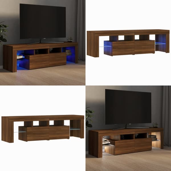 Tv-bänk med LED-belysning brun ek 140x36,5x40 cm - TV-bänk - TV-bänkar - Home & Living