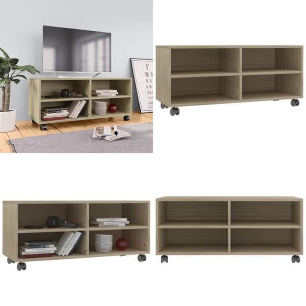 Tv-bord med hjul 90x35x35 cm konstrueret træ sonoma-eg - Tv-skab - Tv-skabe - Home & Living