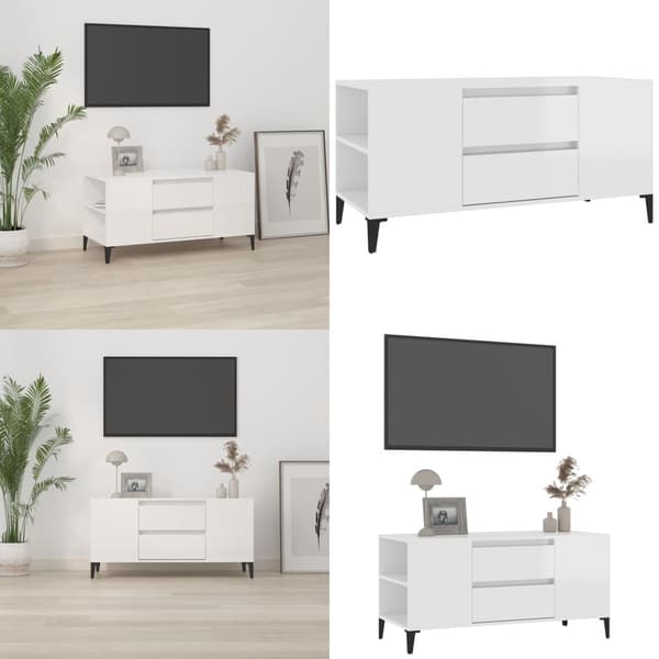 TV-taso korkeakiilto valkoinen 102x44,5x50 cm tekninen puu - TV-taso - TV-tasot - Home & Living