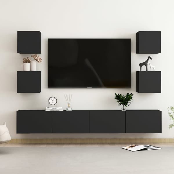 Tv-skabssæt 6 dele konstrueret træ sort - Tv-skab - Tv-skabeter - Home & Living