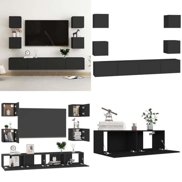 Tv-skabssæt 6 dele konstrueret træ sort - Tv-skab - Tv-skabeter - Home & Living