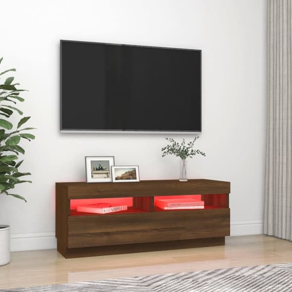 Tv-bord med LED-lys 100x35x40 cm brun eg - Tv-bord - Tv-borde - Home & Living