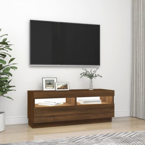 Tv-bord med LED-lys 100x35x40 cm brun eg - Tv-bord - Tv-borde - Home & Living