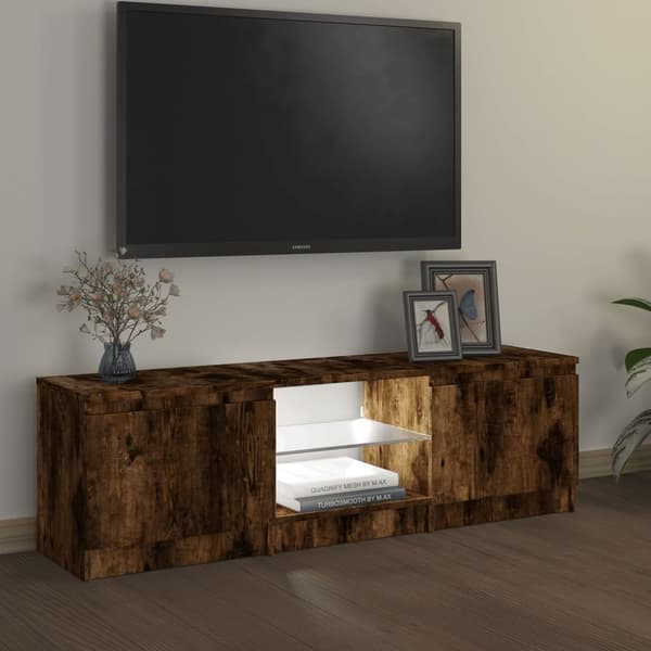 Tv-bänk med LED-belysning rökfärgad ek 120x30x35,5 cm - TV-bänk - TV-bänkar - Home & Living
