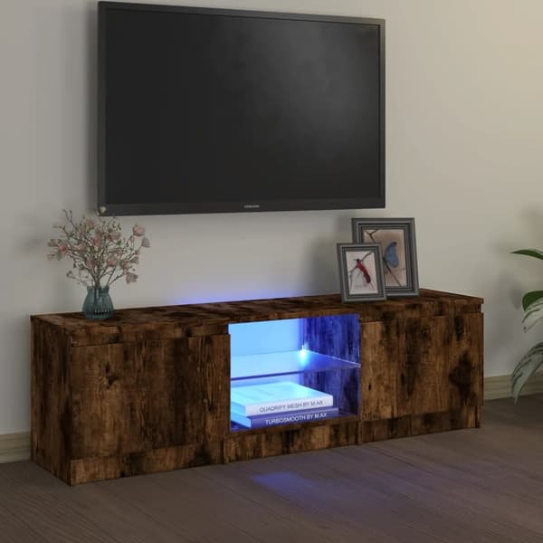 Tv-bänk med LED-belysning rökfärgad ek 120x30x35,5 cm - TV-bänk - TV-bänkar - Home & Living