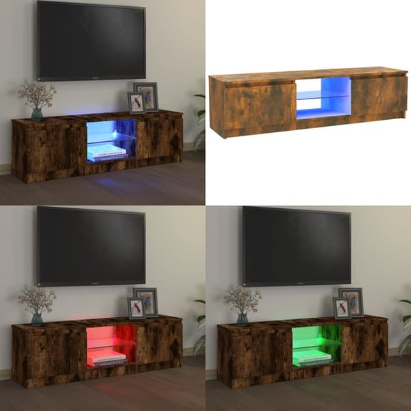 Tv-bänk med LED-belysning rökfärgad ek 120x30x35,5 cm - TV-bänk - TV-bänkar - Home & Living