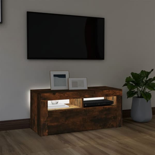 Tv-bord med LED-lys 90x35x40 cm røget egetræsfarve - Tv-skab - Tv-skabe - Home & Living