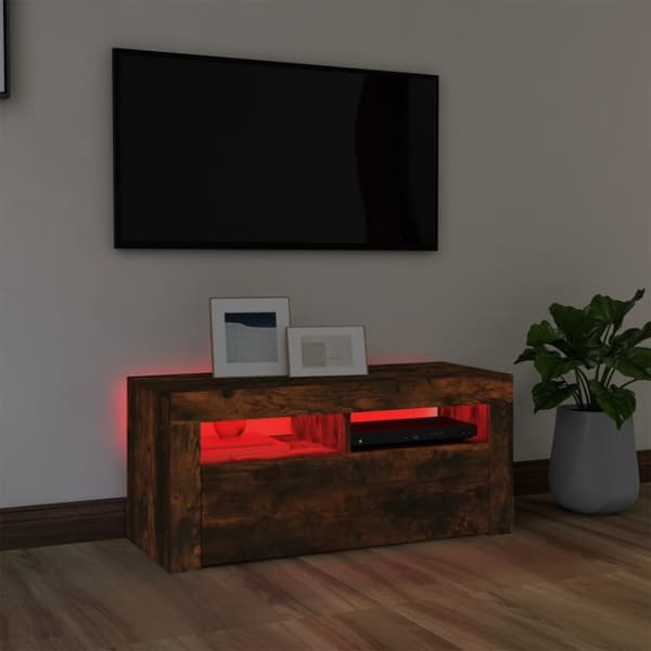 Tv-bord med LED-lys 90x35x40 cm røget egetræsfarve - Tv-skab - Tv-skabe - Home & Living