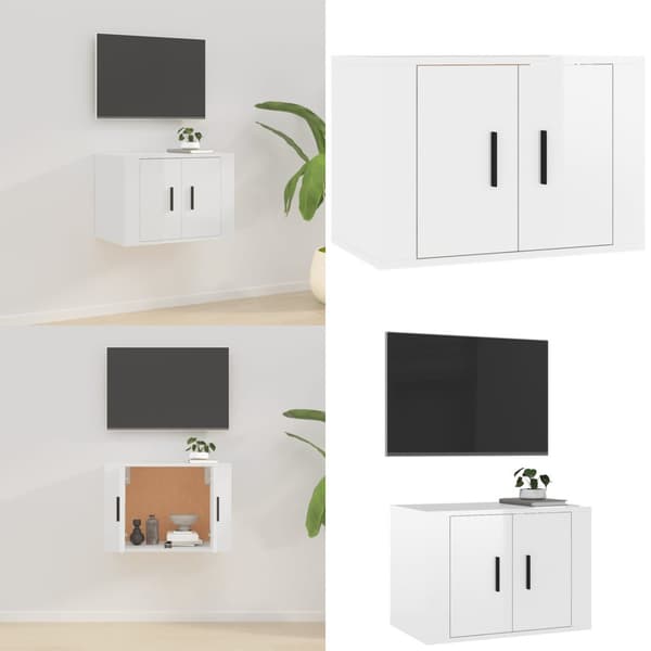 Väggmonterad tv-bänk vit högglans 57x34,5x40 cm - Tv-bänk - Tv-bänkar - Home & Living