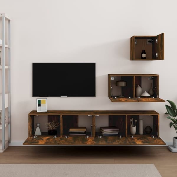 4-osainen TV-kaappisarja savutammi tekninen puu - TV-kaappisarja - TV-kaappisarjat - Home & Living